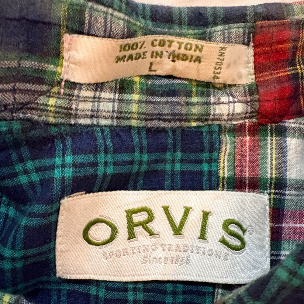 Orvis Mens Patchwork Plaid Button Down Shirt Mult… - image 7